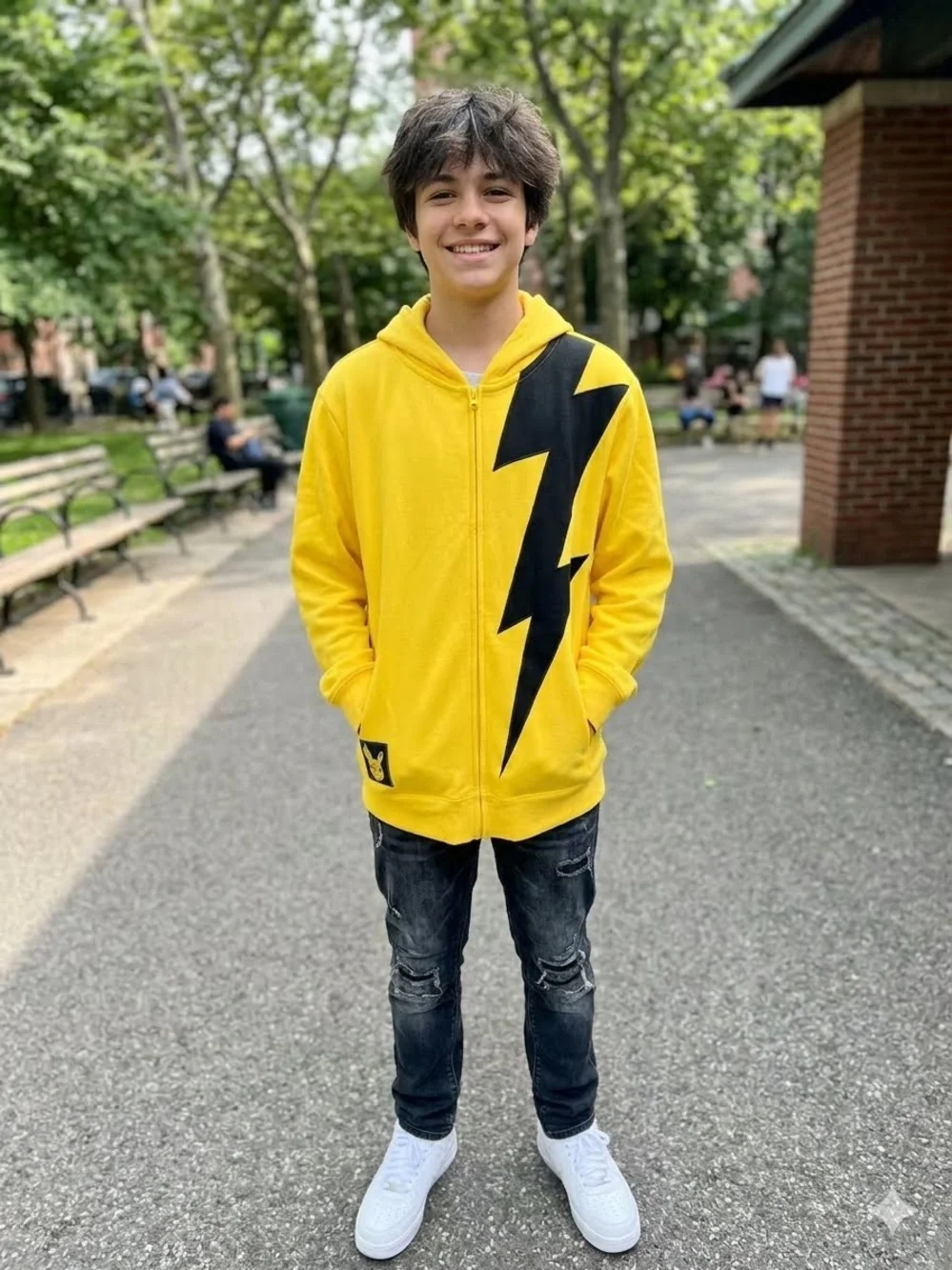 Pokémon Pikachu Yellow Zip-Up Hoodie Kids XL Lightning Bolt 3D Ear Hood